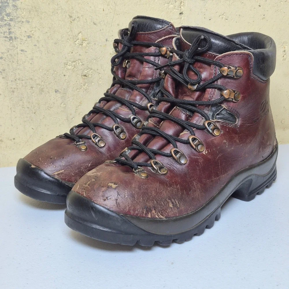 Scarpa Hiking Boots Mens 10 EU 43 Burgundy Leather Vintage Made in Italy